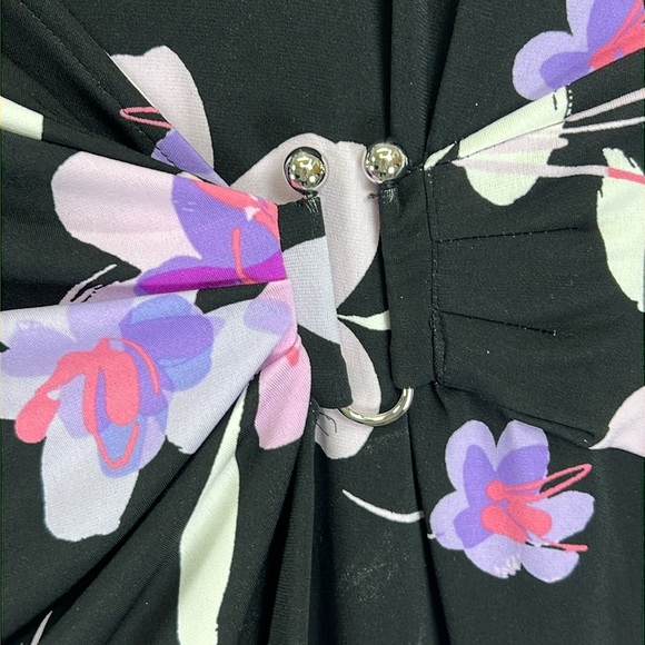 Calvin Klein Faux Wrap Dress Sz 1X* Black/Pink Floral Polyester Knit Like New - Picture 5 of 10